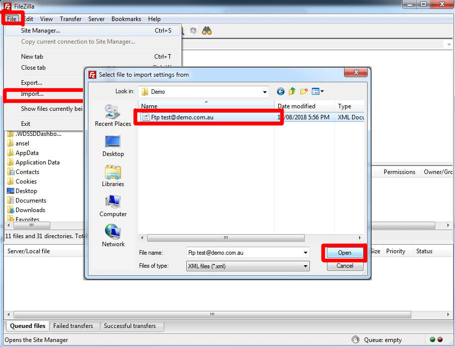 Setup FileZilla