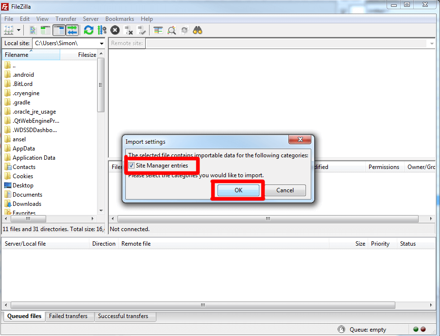 Setup FileZilla