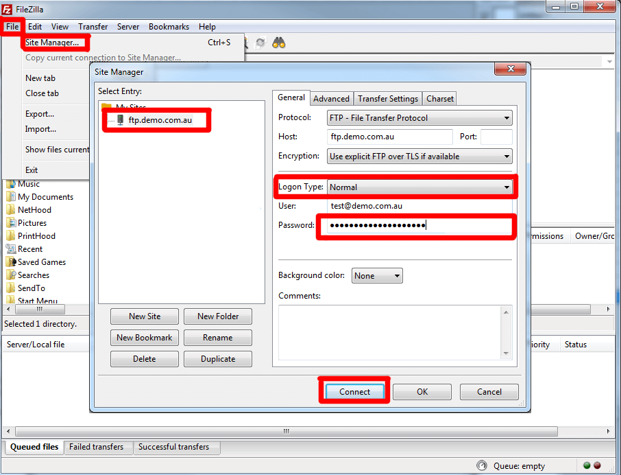 Setup FileZilla